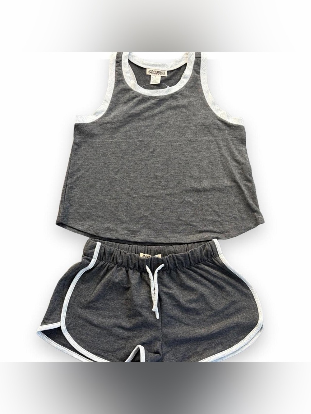 Cozy Women's Charcoal Tank & Short Sleep Set - White Trim